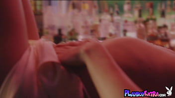 Glamorous blondie slips out of her dress and posing naked