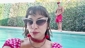 Lifeguard fucks slut poolside as crowd watches