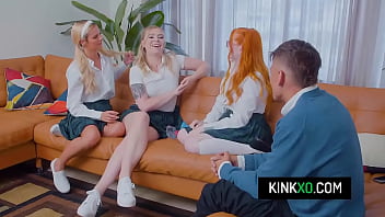 Horny teens share guy's cock after class