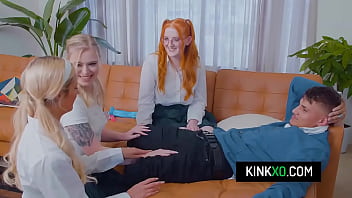 Horny teens share guy's cock after class