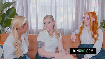 Horny teens share guy's cock after class