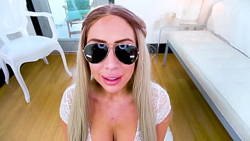Sunny chase sexy big natural tits blonde no hands huge cock pov blowjob and cum swallow