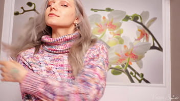 A nymph in a sweater expands her holes by inserting a vibrator blowjob and female orgasm