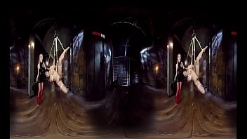 Sinful lesbian roped up and penetrated with large dildo in vr