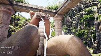 The statue's huge cock stretches lara's tight pussy hentai game 3d