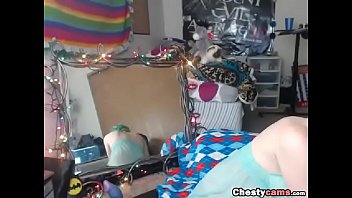 Nerdy green hair shows tits