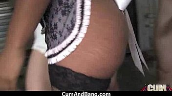 Ebony babe sucks group of white guys 7