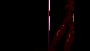 赤いラテックス衣装でポールダンスしてる透明な女 赤いラテックス衣装でポールダンスしてる透明な女