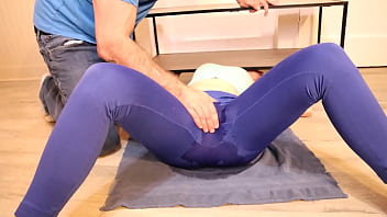 Stepmom stuck under the table so i made her squirt again before her workout Stepmom stuck under the table so i made her squirt again before her workout
