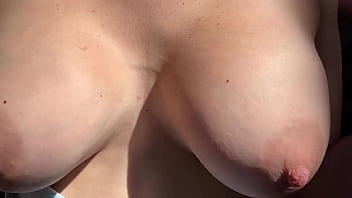 European stepmom showing her boobs bounce close up outside slow mo session
