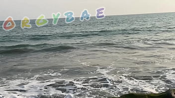 Couple play voyeur at public bar and beach