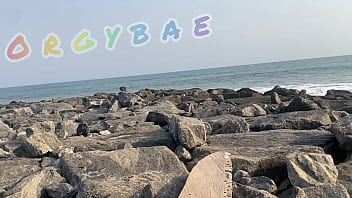 Couple play voyeur at public bar and beach