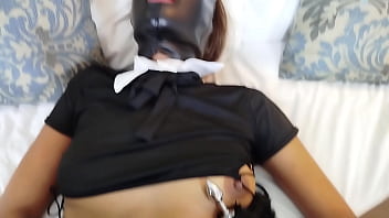 Latin girlfriend bdsm masked slave catsuit is banged by her master with slapping whiping and anal plug till cum in her pussy