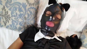 Latin girlfriend bdsm masked slave catsuit is banged by her master with slapping whiping and anal plug till cum in her pussy