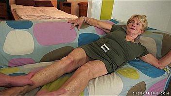 Granny's hair pussy covered with cum