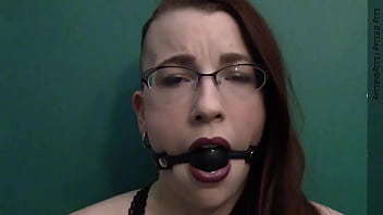Dark lipstick ballgag drooling with intense eye contact
