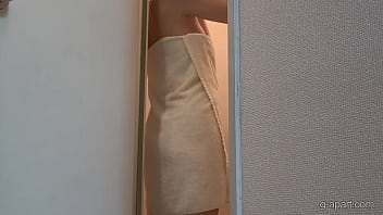 Cute japanese takes off her colorful leotard and gets naked and washes her body in the bathroom