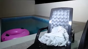 Pool night asian bbw maxine x dildo fucks outdoors in the pool