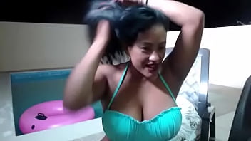Pool night asian bbw maxine x dildo fucks outdoors in the pool
