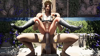 Rhythmic sex between lara and a huge statue that has awakened 3d game