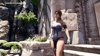 Rhythmic sex between lara and a huge statue that has awakened 3d game