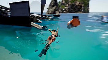 Rhythmic sex between lara and a huge statue that has awakened 3d game