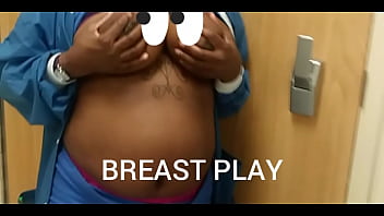 While doing her 9 to 5 she decided to rub her breasts in the closest