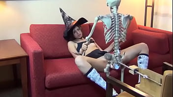 Cute witch and skeleton get it on