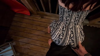 Slut grinds her small ass on hard cock outside