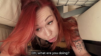 Redhead stepmom stuck under bed gets her tight pussy fucked hard by me