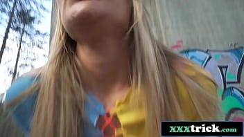 Blonde hitchhiker pays her way with deepthroat skills and a wild ride