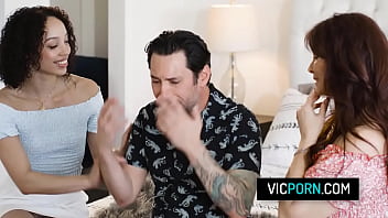 Lonely stud fucks two babes in a threesome