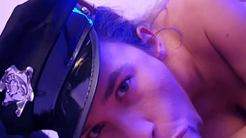 Striptease with dress and police cap pov blowjob pee