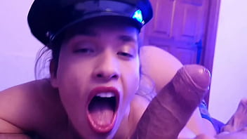 Striptease with dress and police cap pov blowjob pee