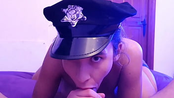 Striptease with dress and police cap pov blowjob pee