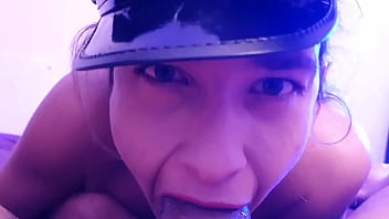 Striptease with dress and police cap pov blowjob pee