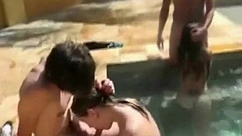 Wild wet oral pool party with ex and her friends