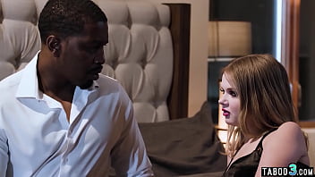 Blondie taking an interracial ride on stepfathers big black dick