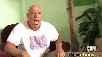 Ebony babe sucks group of white guys 20