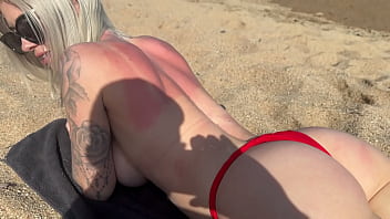 Petite blonde with big tits gets fucked after a massage at the beach