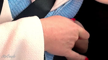 One hand on the steering wheel one hand on the cock risky public p