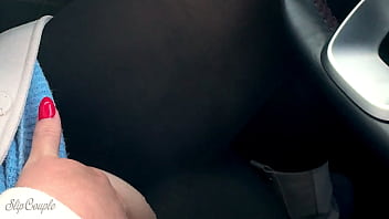 One hand on the steering wheel one hand on the cock risky public p