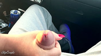 One hand on the steering wheel one hand on the cock risky public p