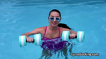 Sexy water workout ends on hard dick for violet