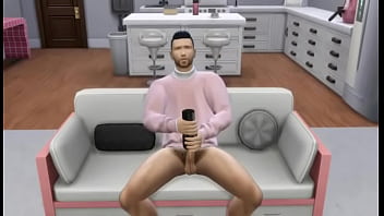 Gay asian plays with himself on couch