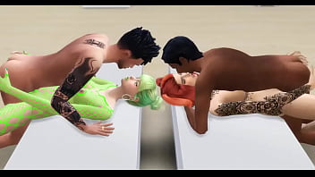 Two hotties fucked in orgy