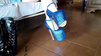 Ankle boots and blue very high heels