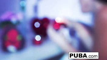 Busty babe fucks herself in both holes