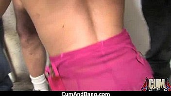 Ebony chick fucked hard in group sex action 4