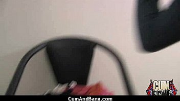 Black chick deepthroats a group of white studs and gets rewarded with cum 5